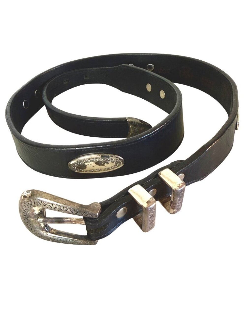 Vtg Nadim USA Black Leather Ranger Belt 36 Western Concho Cowboy Style 3054